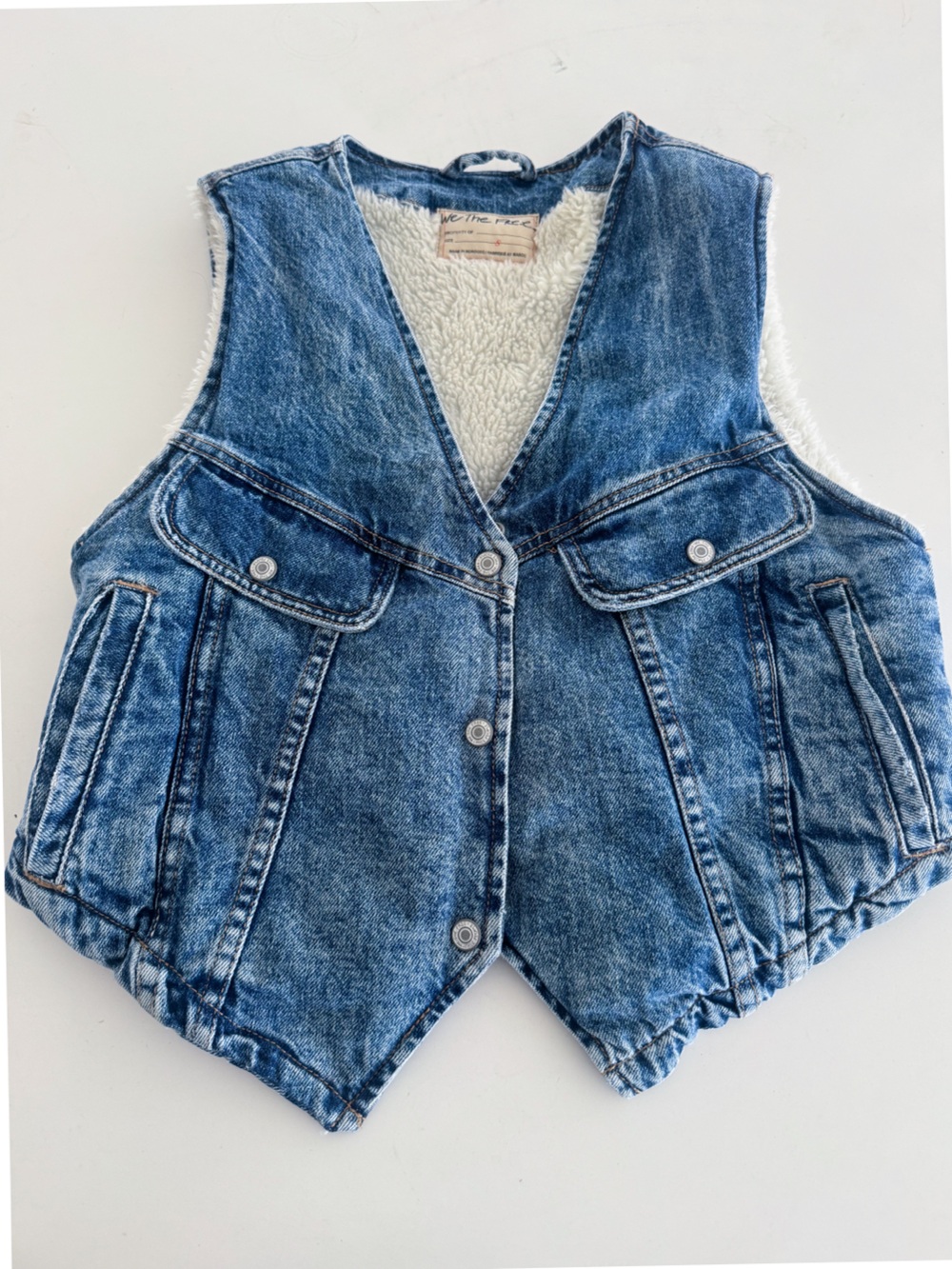 We The Free Blue Denim Sherpa Vest Sz S